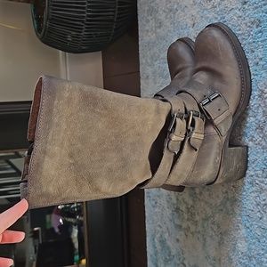 Brown's distressed leather buckle boots